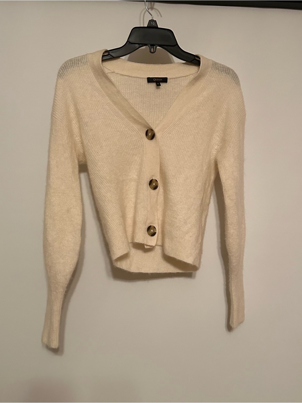 Quince Cream V-Neck Button Cardigan